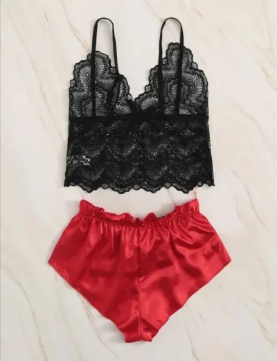 Conjunto de lencería para dama color negro y rojo