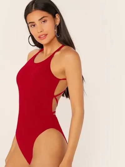 Body para dama color rojo cruzado de espalda abierta