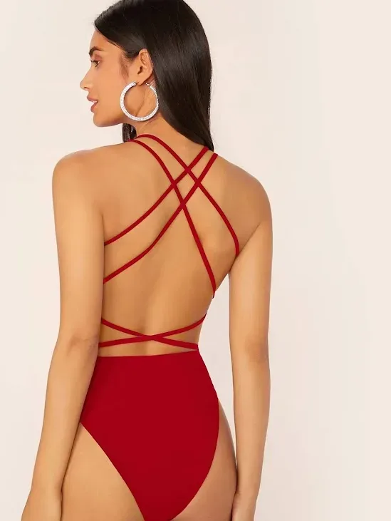 Body para dama color rojo cruzado de espalda abierta