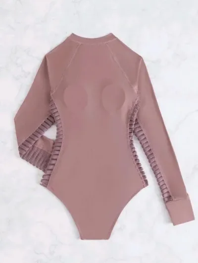 Vestido de baño para dama manga larga color rosa ahumado