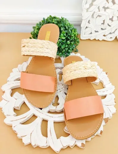 Sandalias para dama color coral y beige