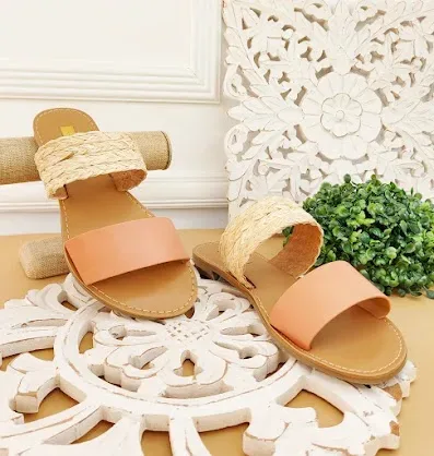 Sandalias para dama color coral y beige