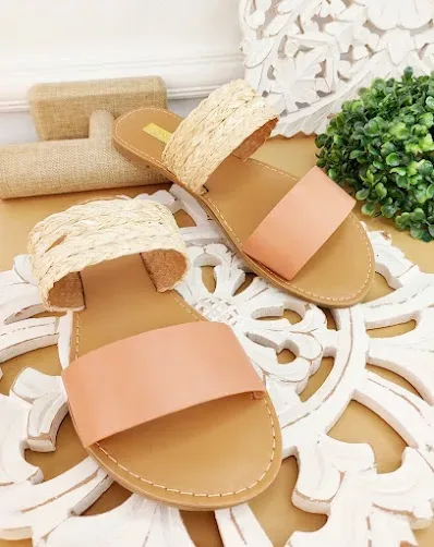 Sandalias para dama color coral y beige