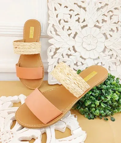 Sandalias para dama color coral y beige