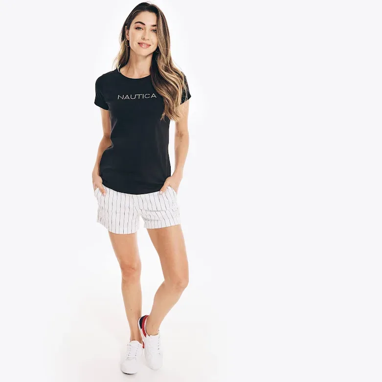 Camiseta Nautica para dama negra con detalles dorados