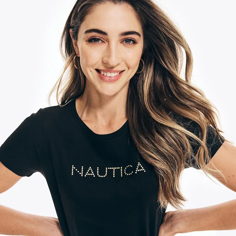 Camiseta Nautica para dama negra con detalles dorados