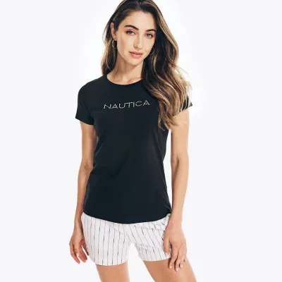 Camiseta Nautica para dama negra con detalles dorados