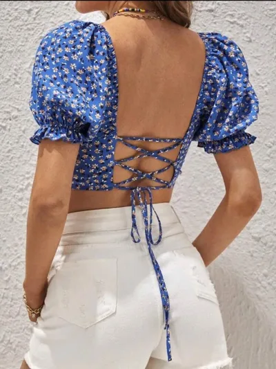 Crop Top azul floreado