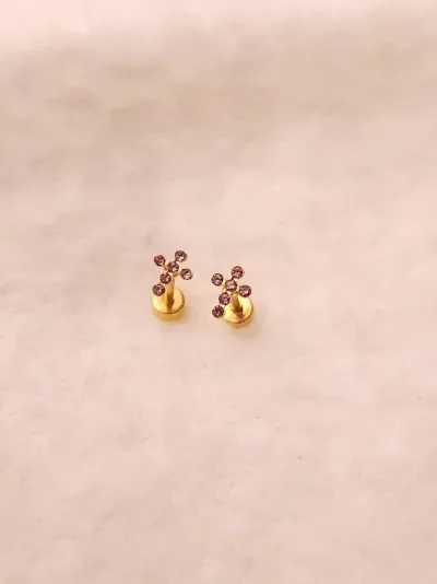 Aretes para dama de acero inoxidable con diseño de cruz