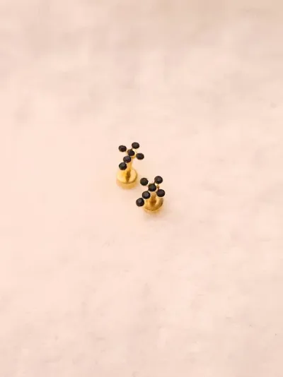 Aretes para dama de acero inoxidable con diseño de cruz
