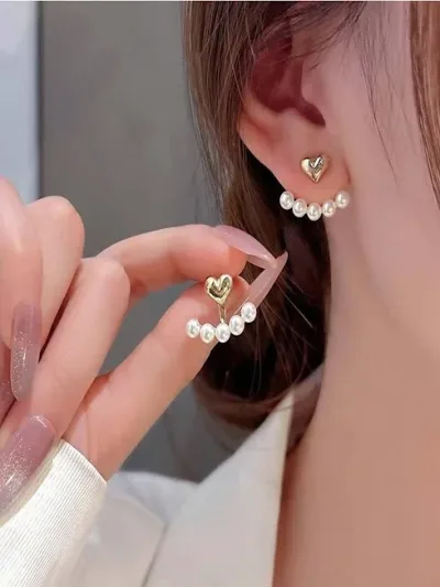 Aretes para dama de fantasía con diseño de corazón y  perlas