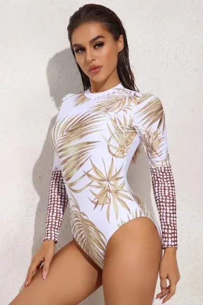 Vestido de baño para dama estampado de hojas