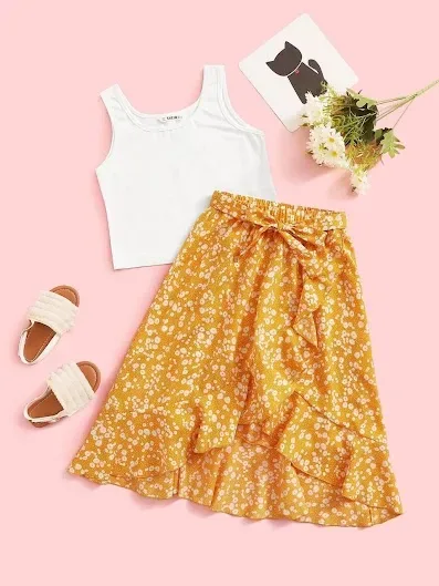 Conjunto para niña color blanco y amarillo