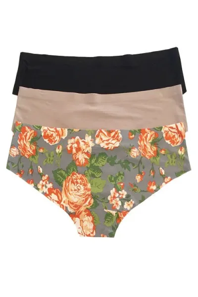 Set de bragas brasileras para dama de color negro, beige y estampado floral