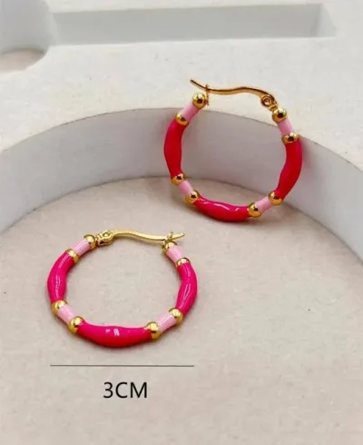 Argollas de acero inoxidable para dama color fucsia y rosado