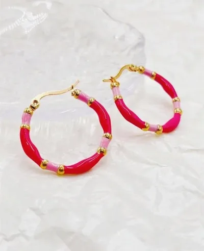 Argollas de acero inoxidable para dama color fucsia y rosado