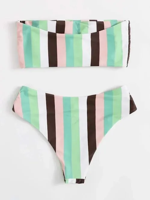 Vestidos de baño Romwe para dama multicolor  con diseño a rayas