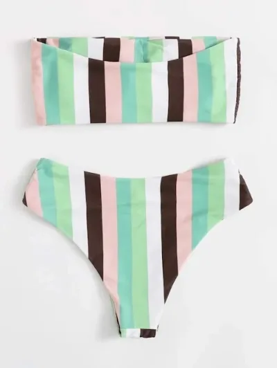 Vestidos de baño Romwe para dama multicolor  con diseño a rayas