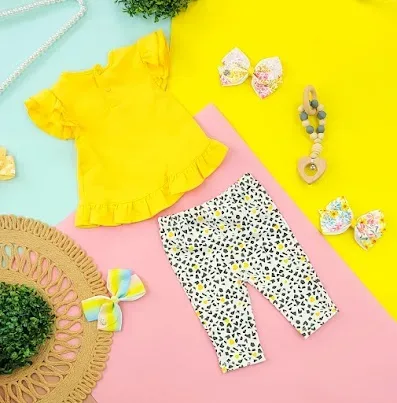 Conjunto para niña color amarillo y blanco 1727