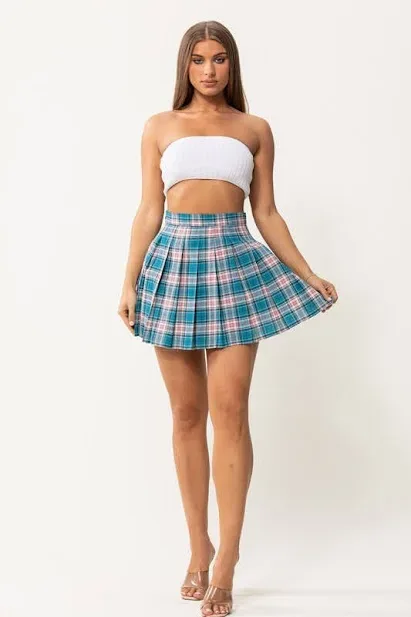Mini falda de paletones 024S para dama diseño a cuadros