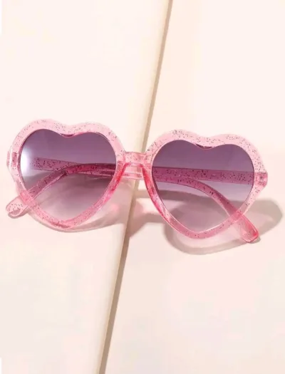 Lentes de sol para niña 3854 color rosado en forma de corazón con detalle de escarcha
