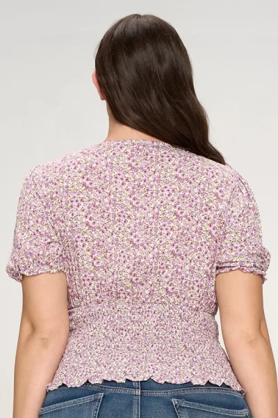 Blusa para dama color blanco con estampado floral morado 4796