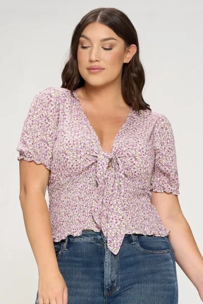 Blusa para dama color blanco con estampado floral morado 4796