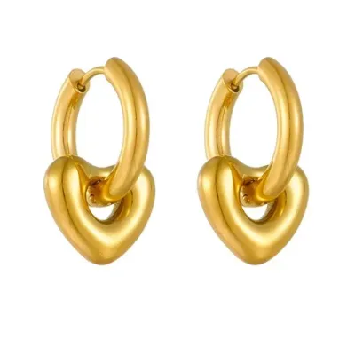 Argollas acero inoxidable para dama  diseño corazón color dorado