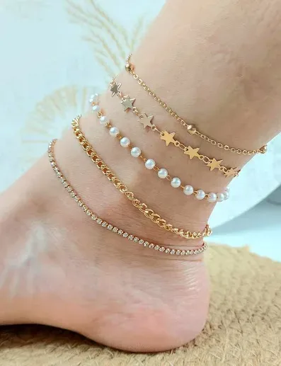 Set de tobilleras para dama color dorado