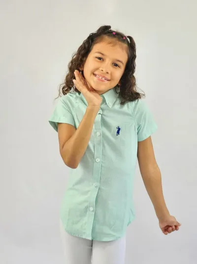 Camisa Cambrige Polo para niña verde menta