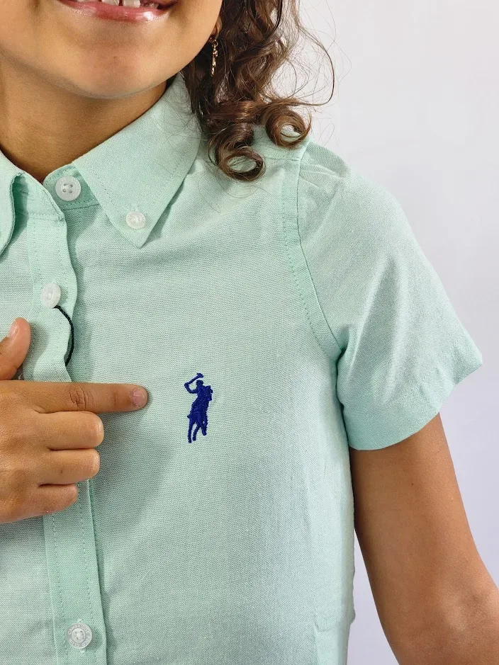 Camisa Cambrige Polo para niña verde menta
