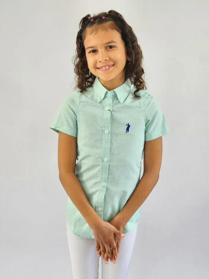 Camisa Cambrige Polo para niña verde menta