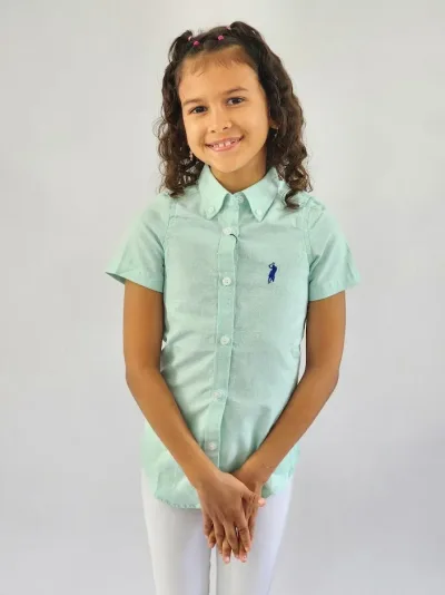 Camisa Cambrige Polo para niña verde menta