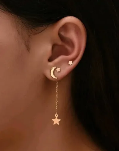 Aretes para dama de fantasía estrella y luna