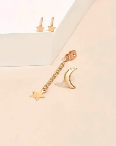 Aretes para dama de fantasía estrella y luna