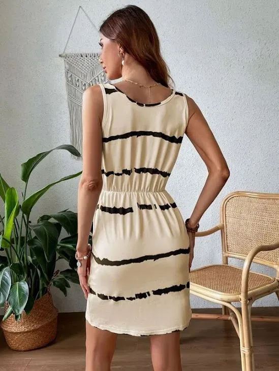 Vestido para dama color crema con diseño de lineas