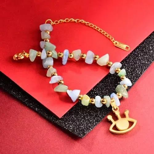 Pulsera de piedras naturales para dama color verde, celeste y dorado