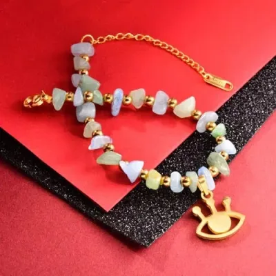 Pulsera de piedras naturales para dama color verde, celeste y dorado