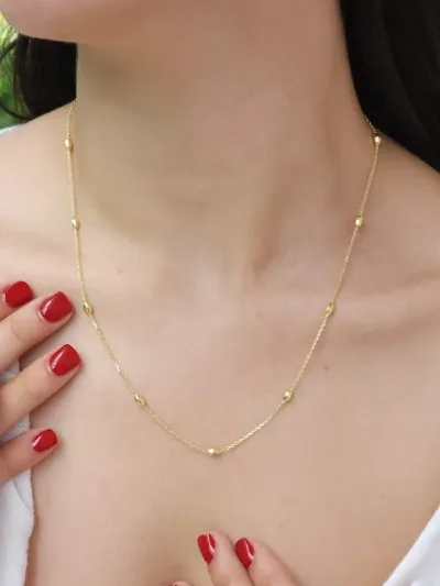 Collar plata 925 para dama color dorado con baño de oro 18K con diseño de bolitas #5