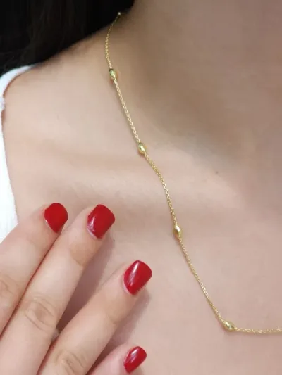 Collar plata 925 para dama color dorado con baño de oro 18K con diseño de bolitas #5