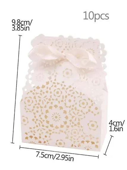 10 piezas Caja de regalo flor hueco, color blanco hueso.