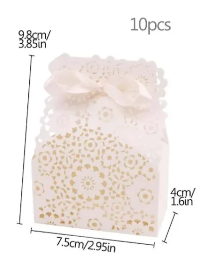 10 piezas Caja de regalo flor hueco, color blanco hueso.