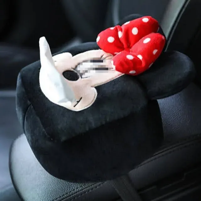 Caja de pañuelos para el carro color negro en forma de minnie mouse