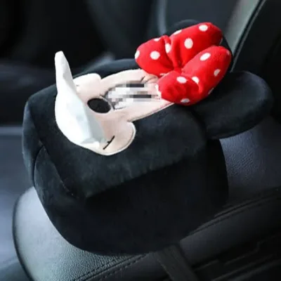 Caja de pañuelos para el carro color negro en forma de minnie mouse