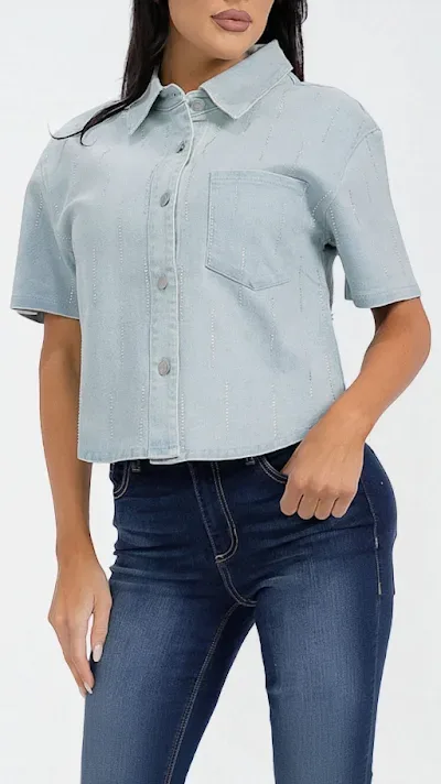 Camisa denim para dama color celeste CT4137