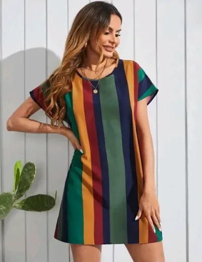 Vestido para dama diseño a rayas multicolor