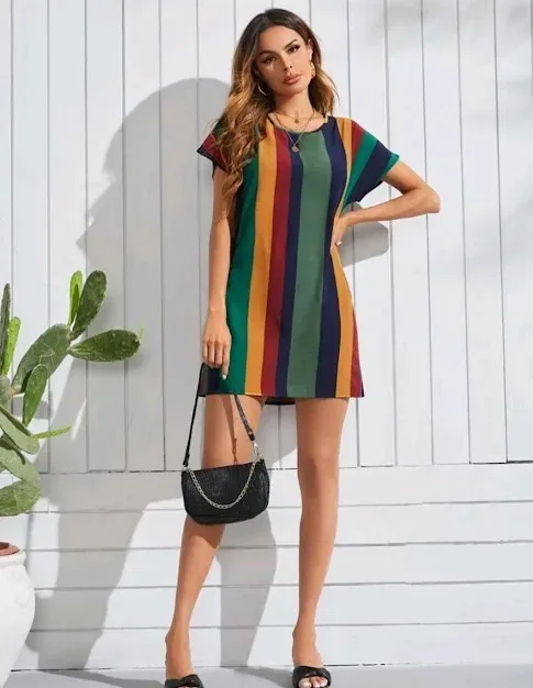 Vestido para dama diseño a rayas multicolor