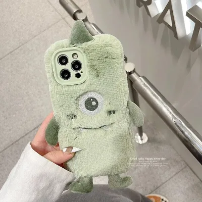 Funda para celular con contextura de peluche verde