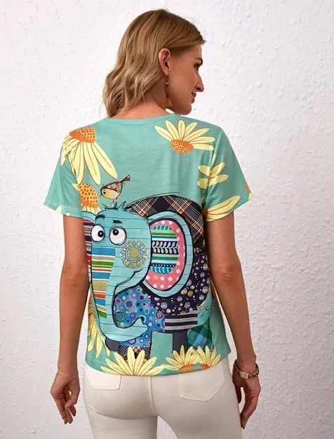 Camiseta para dama color menta diseño de elefante