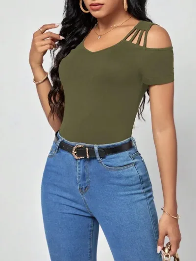 Blusa para dama color verde militar manga corta